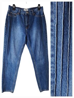 Umgee Mom Jeans High Rise Pintuck Denim Tapered Leg